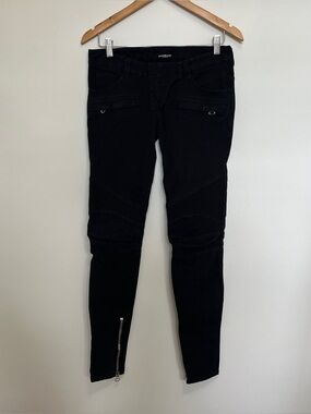 Balmain Paris Women’s Black Biker Jean Slim Fit Zipper Details Size 38